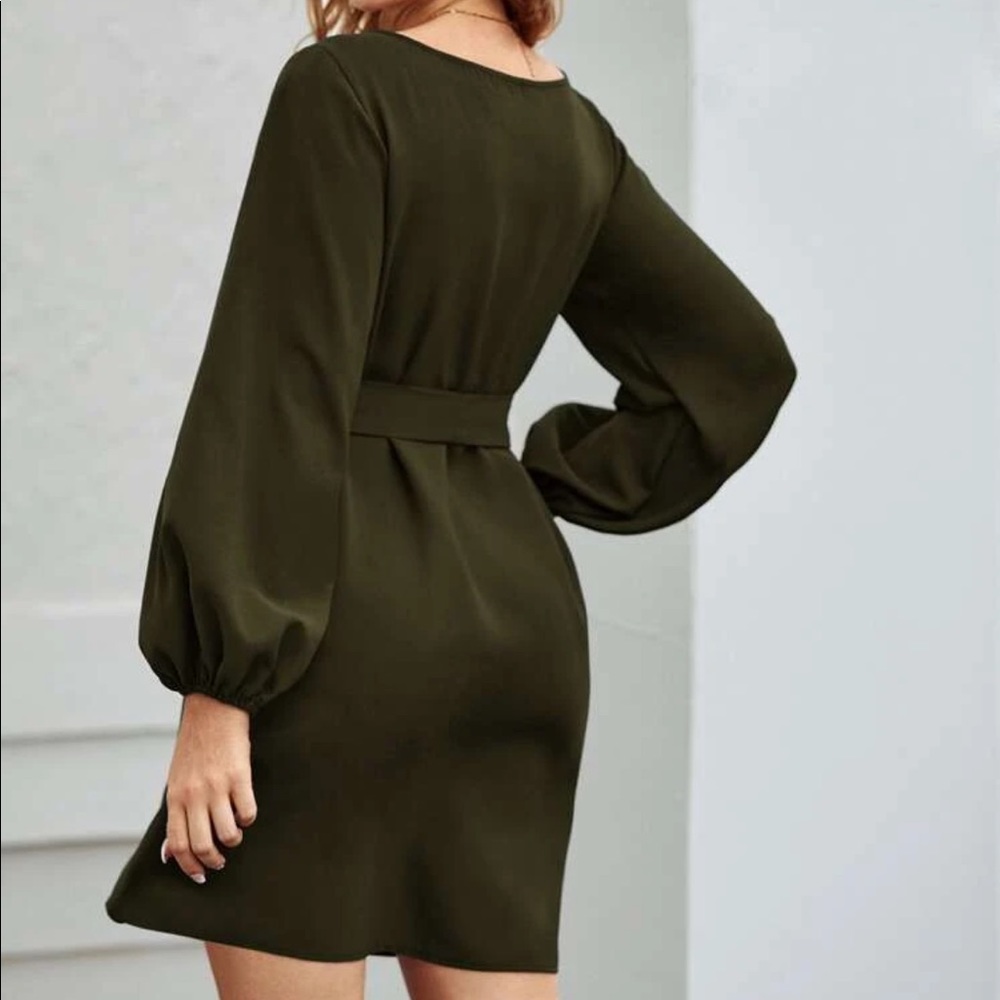 Boho lantern sleeve  belted dress burgundy_7